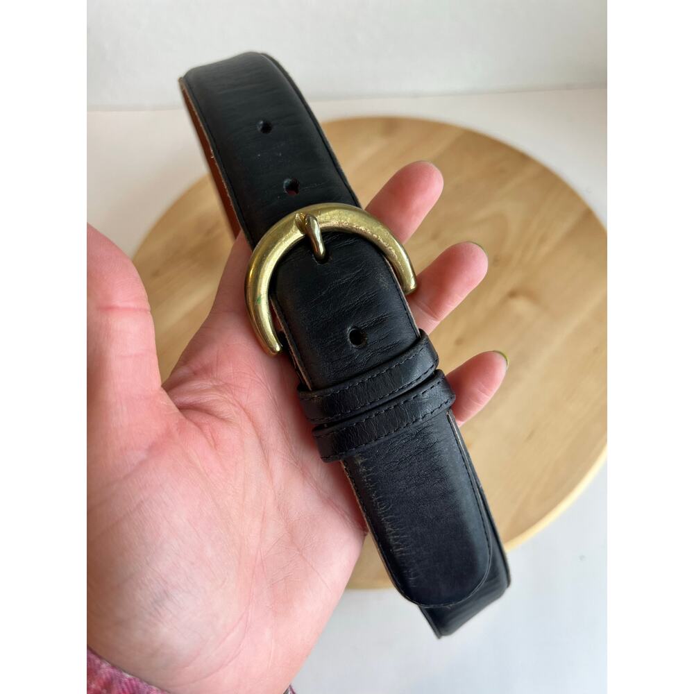 USA Vintage Coach Black Full Grain Cowhide Leather Brass Buckle Belt Size Medium - Picture 6 of 12